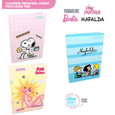 Cuaderno cosido 100 Hojas Pasta dura Teen Barbie-Mafalda-Peanuts-Pantera Rosa