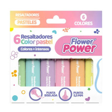 Resaltadores Color Pastel Flower Power X6 Punta Biselada 