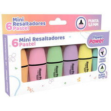 Resaltadores Mini Flower Power Primavera Colores pastel X6